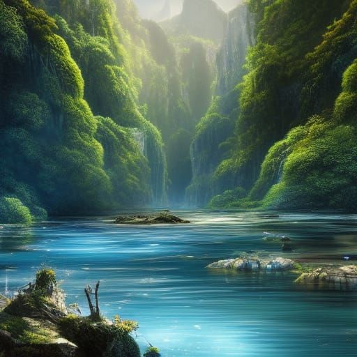 Beautiful Clear River In Forest, Wild Forest River In Spring