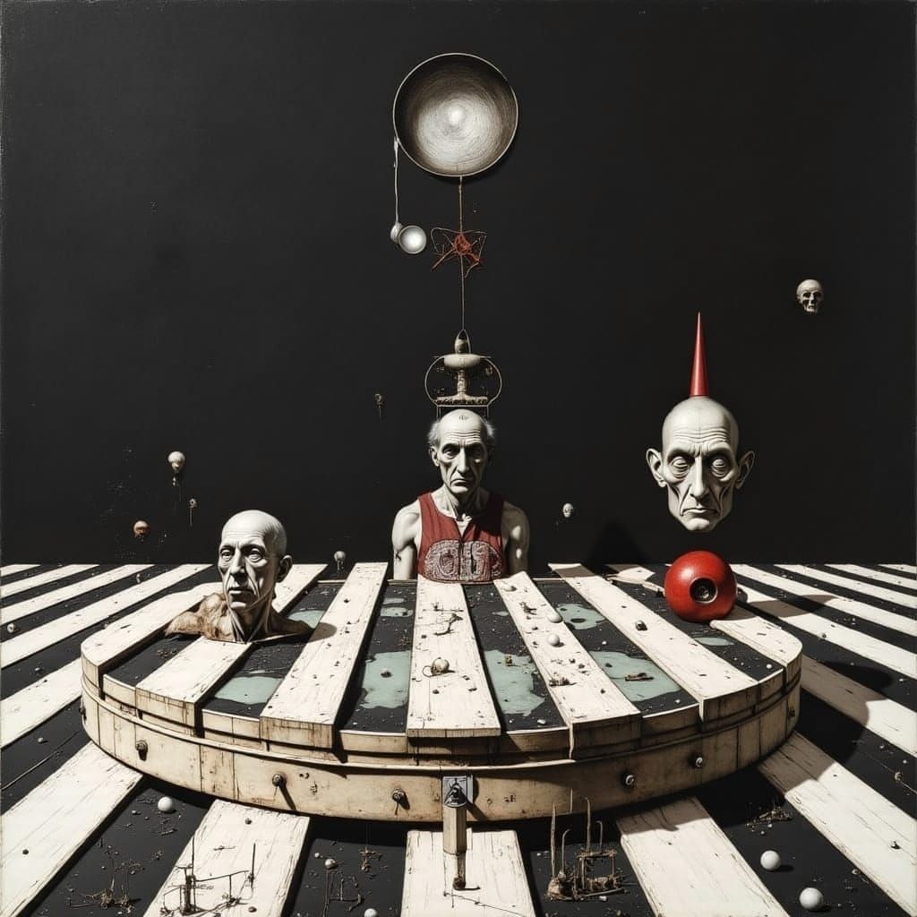 Chaotic Asylum Scene in Mixed Media Style