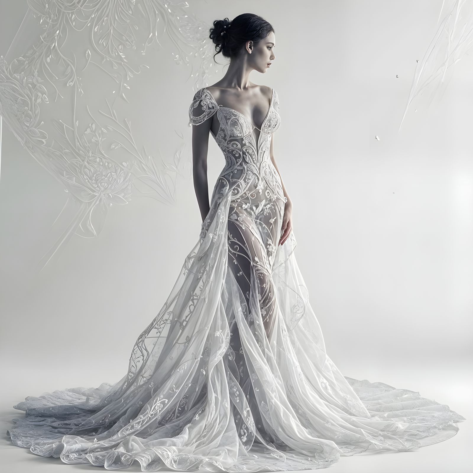 Ethereal Liquid Mercury Wedding Gown in High-Fashion Photogr...