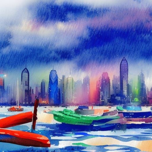 Junk boats sailing in front of Hong Kong Victoria harbour sk...