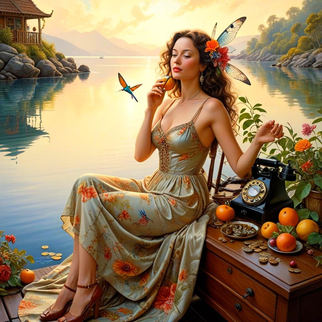 Surrealistic Lady in Vibrant Fantasy Scene