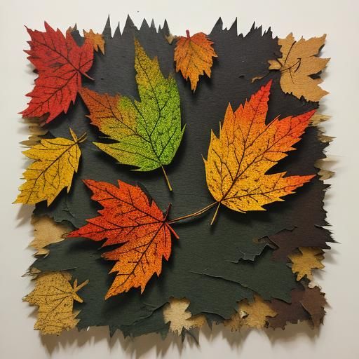 torn thick textured paper collage art - Autumn