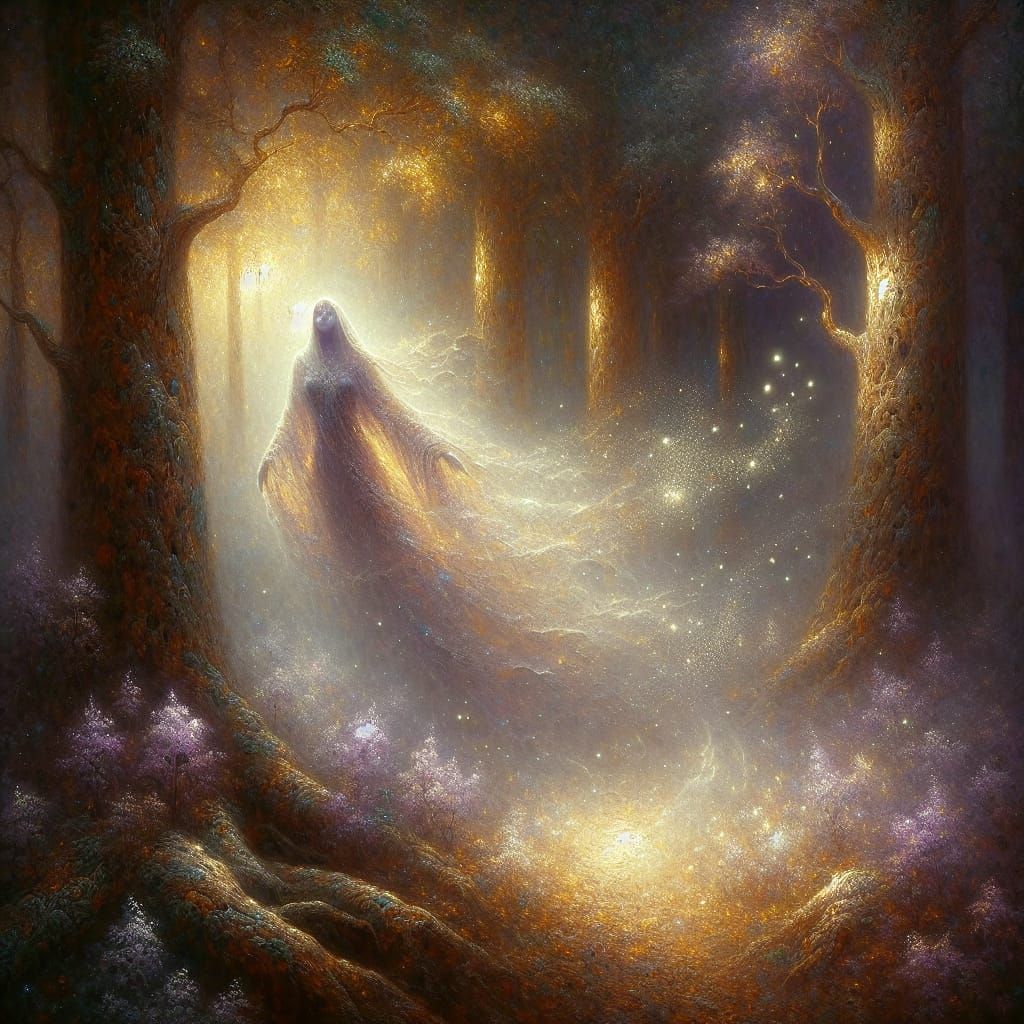 Surreal Middle Eastern Figure Drifts in Luminous Forest Glad...