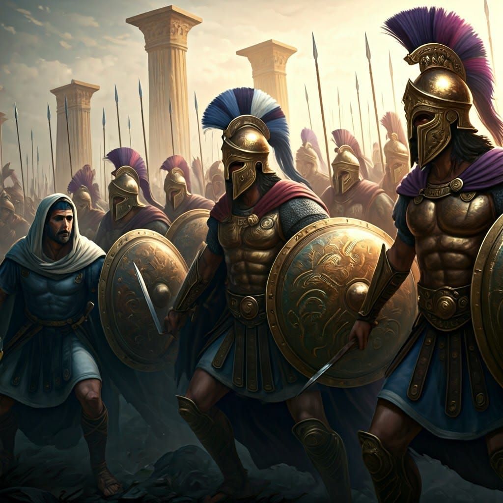 Epic Fantasy Battle Scene in Ancient Style