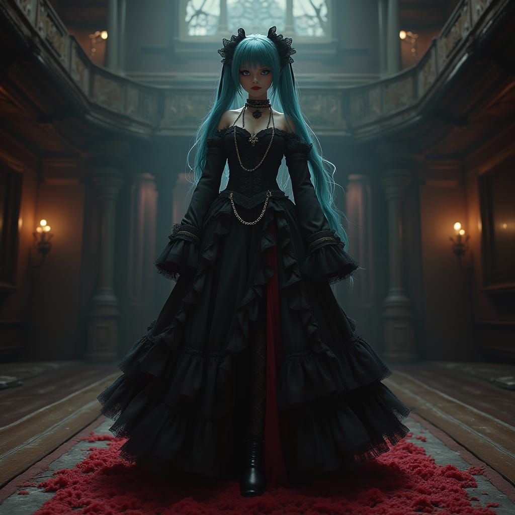 Gothic Miku Idol in Victorian Opera House