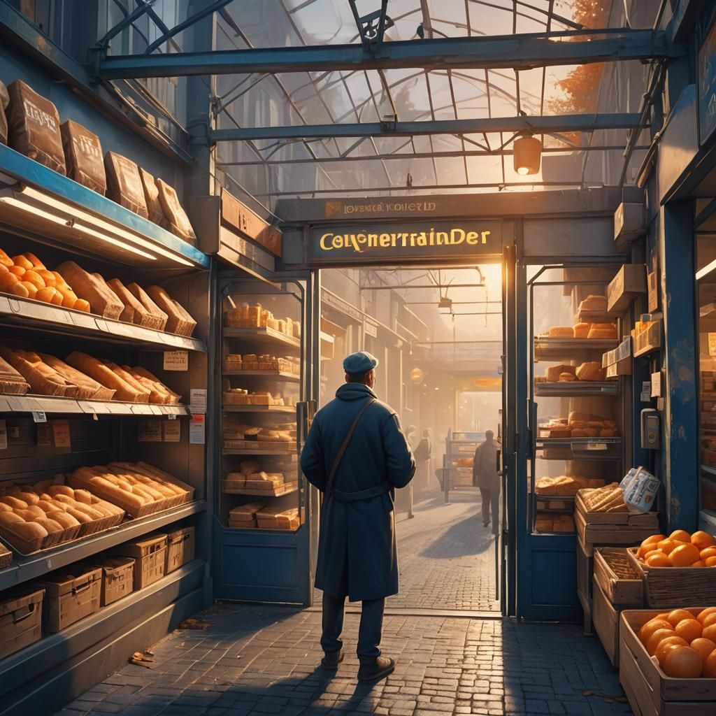 Golden Light on Supermarket Gates: A Fantasy Concept Art