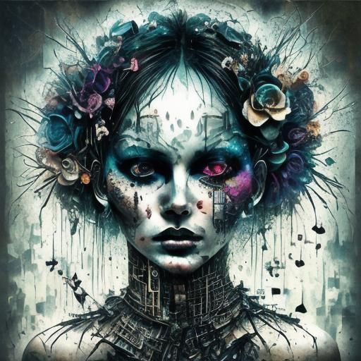 <lora:SURREALCORE-gullyDJ:1.0> punk rock beautiful bewitching by Russ mills  by james jean