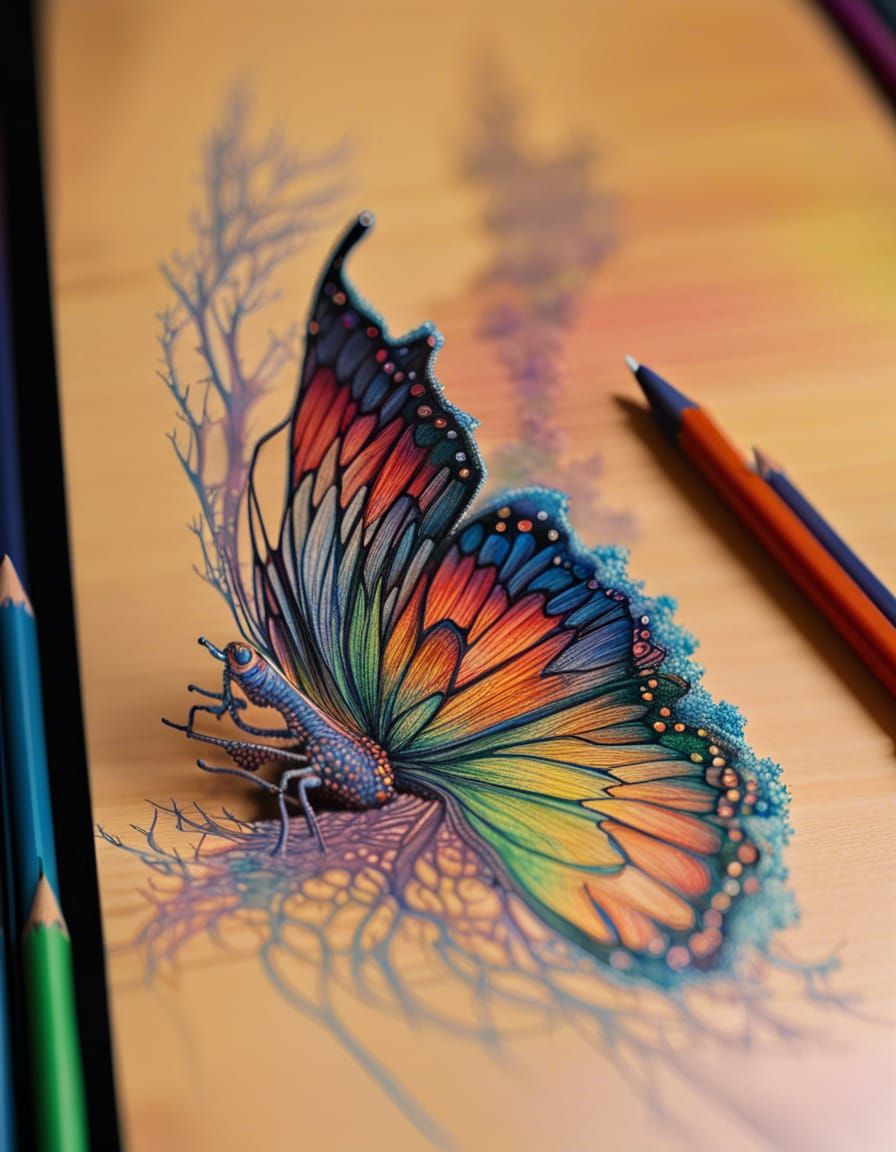 Realistic pencil drawing of a butterfly on Craiyon