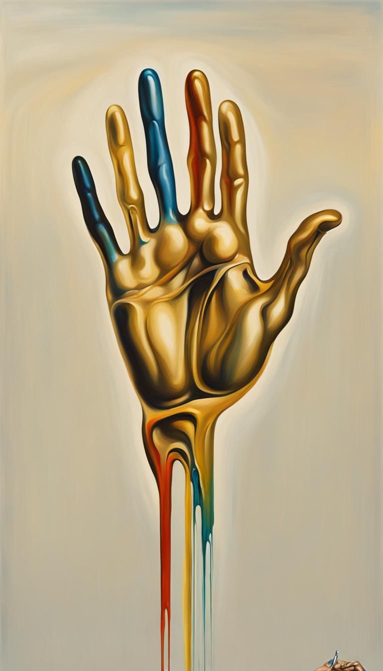 Goldene Hand mit buntem Pinsel