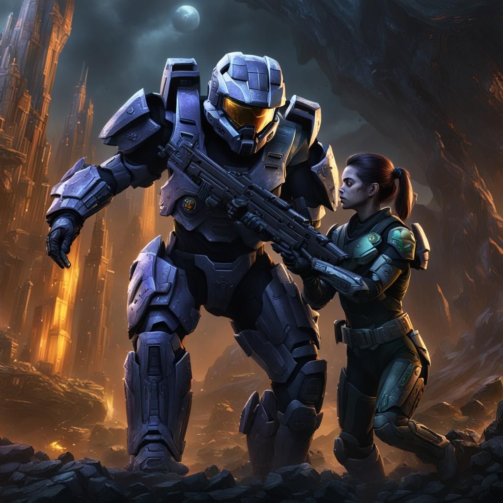 master chief suplexing a goth girl