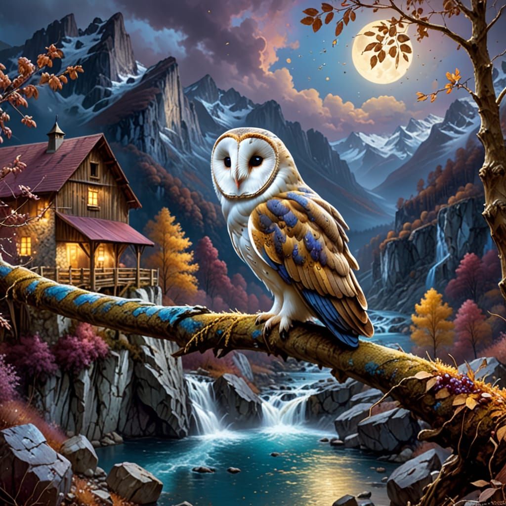 Barn Owl sitting on a branch