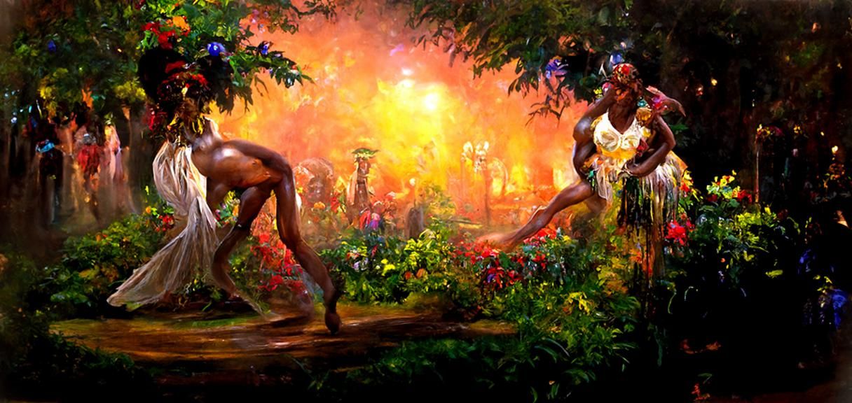 African dancer in the garden of Eden oil painting by James G...