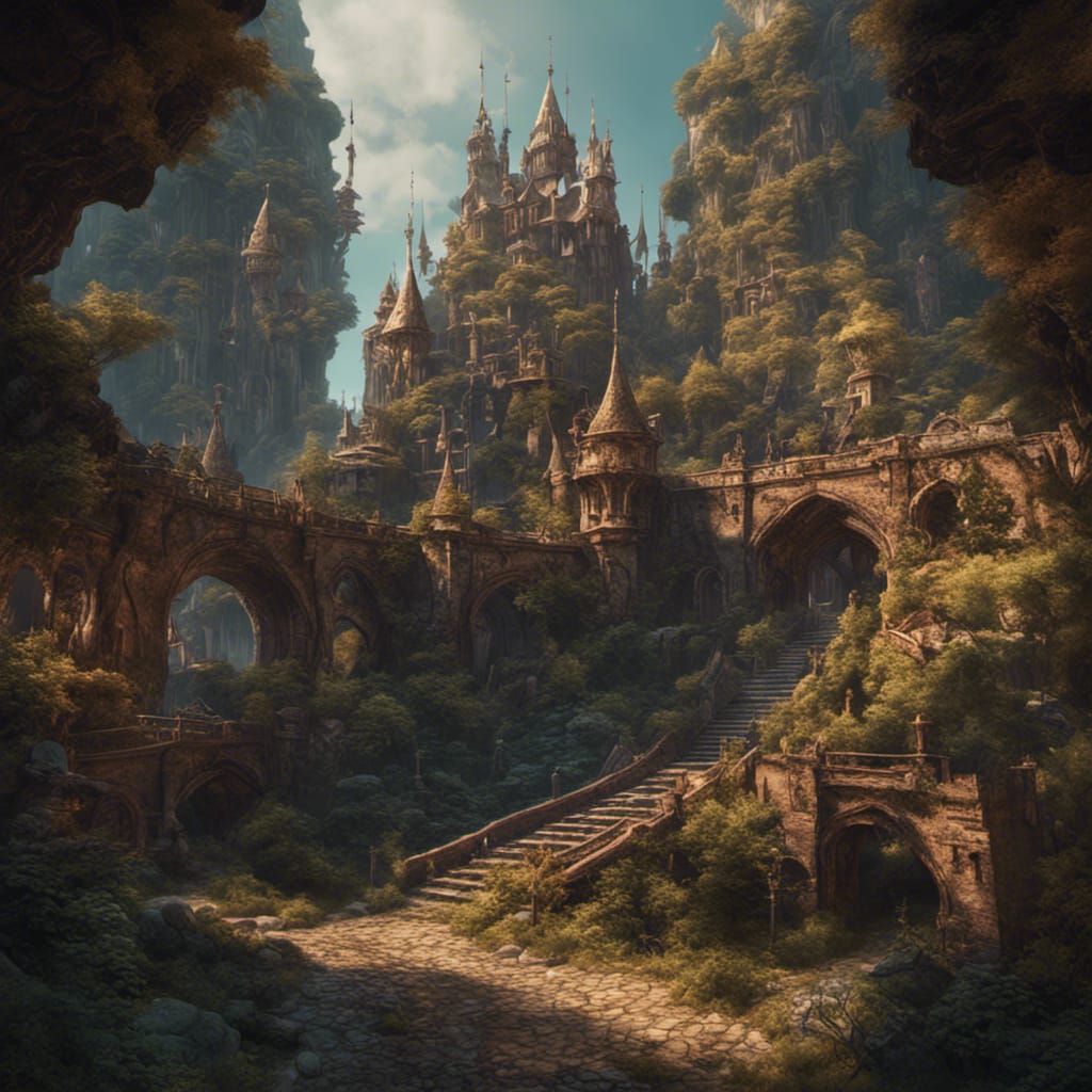 Fantastical Kingdom: Detailed Matte Painting in Deep Color