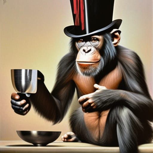 Chimpanzee with a cup o' tea.