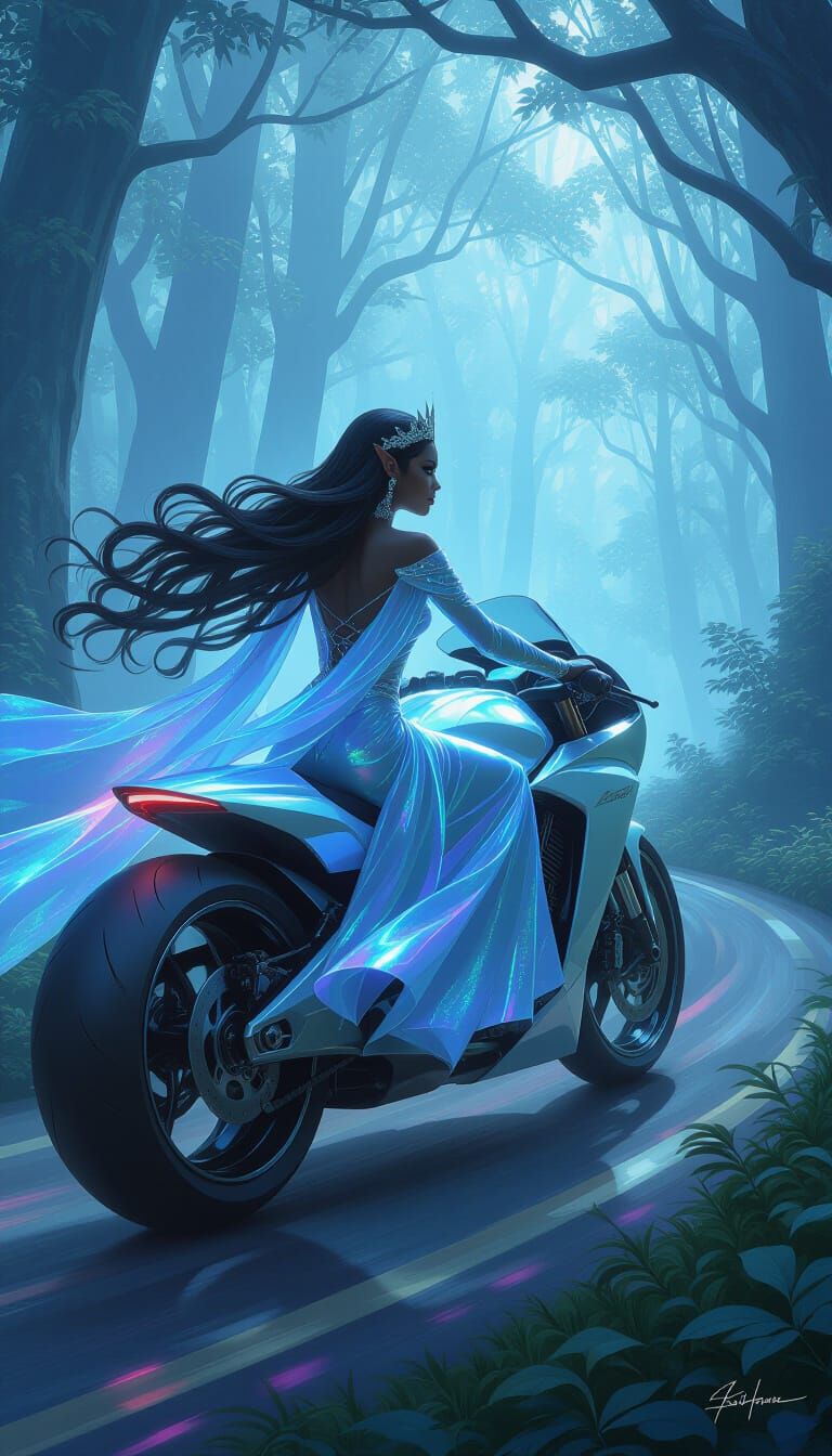 Ethereal Fairy Princess Rides Futuristic Motorcycle Through ...