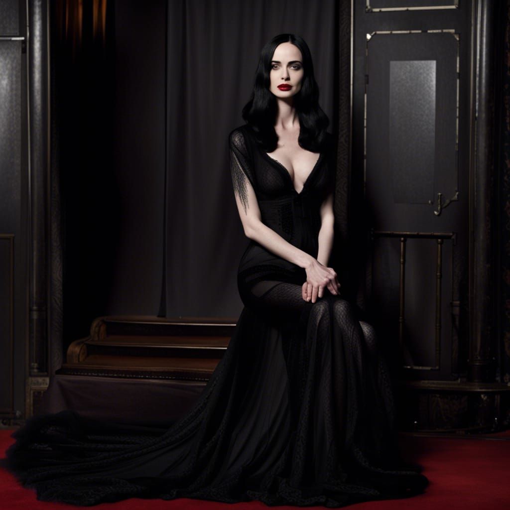 Krysten Ritter dressed as Morticia Addams - AI Generated Artwork -  NightCafe Creator