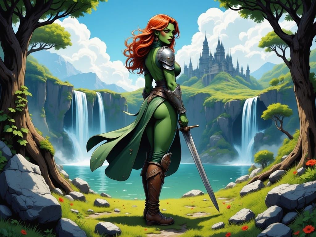 Goblin Warrior Woman in Ornate Silver Armor