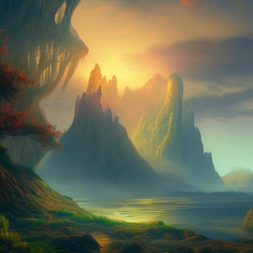 Sunset spring mountain 1 - AI Generated Artwork - NightCafe Creator