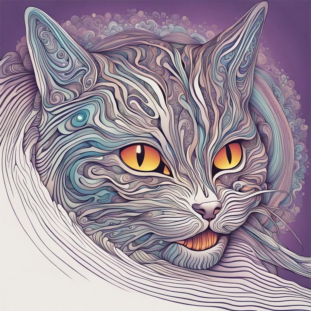 Psychedelic line art of a pouncing cat - AI Generated Artwork ...