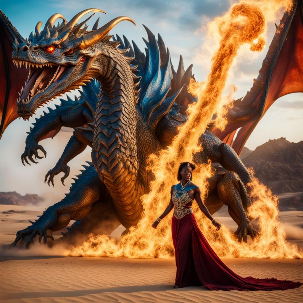 Pyrokinesis black Goddess with red skin pigmentation standing next to a ...
