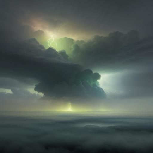 earthquake cloud in green heavy lightning
