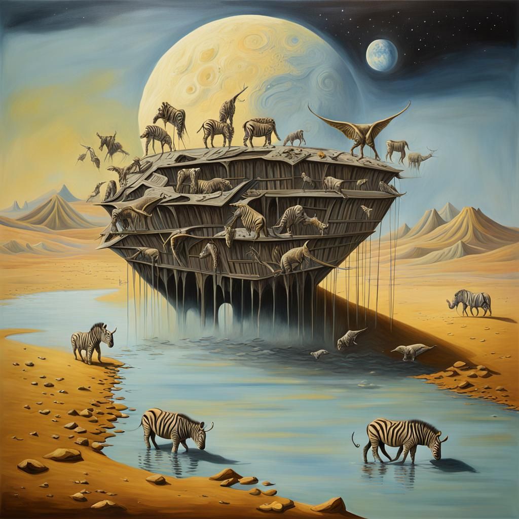 Ark of Noe landed on the moon.  Zebra  rhinos  birds already...