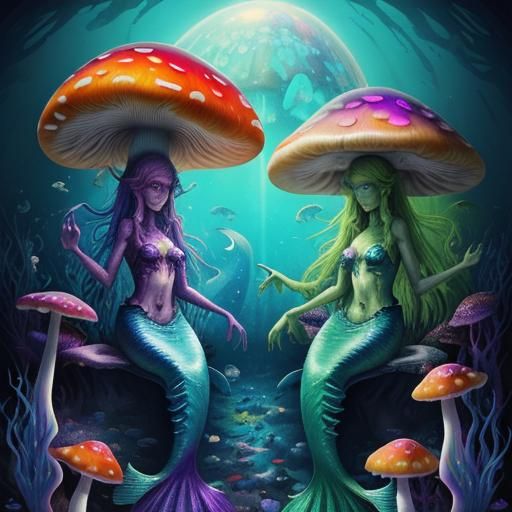 Zombie Mermaids eating psychedelic mushrooms