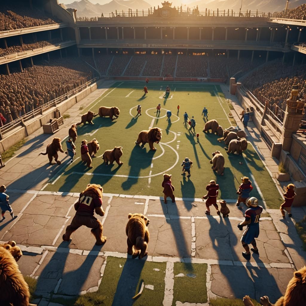 Lions Versus Bears Football in Ancient Stadium