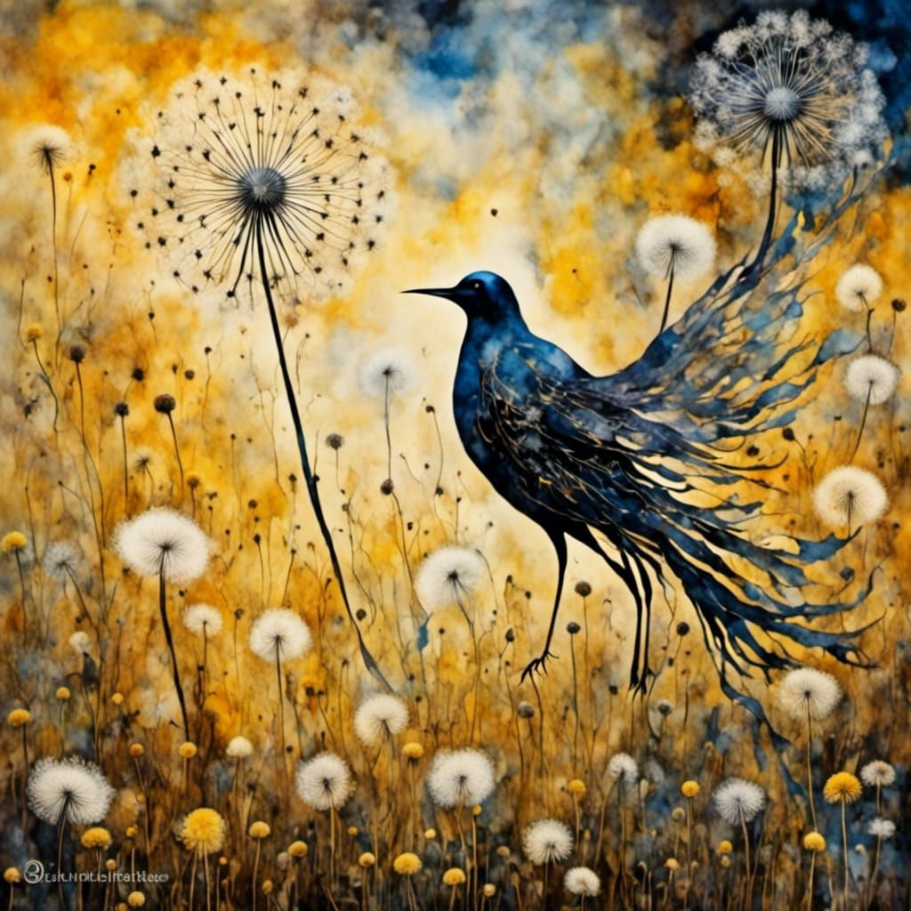 Abstract Bird with Dandelions