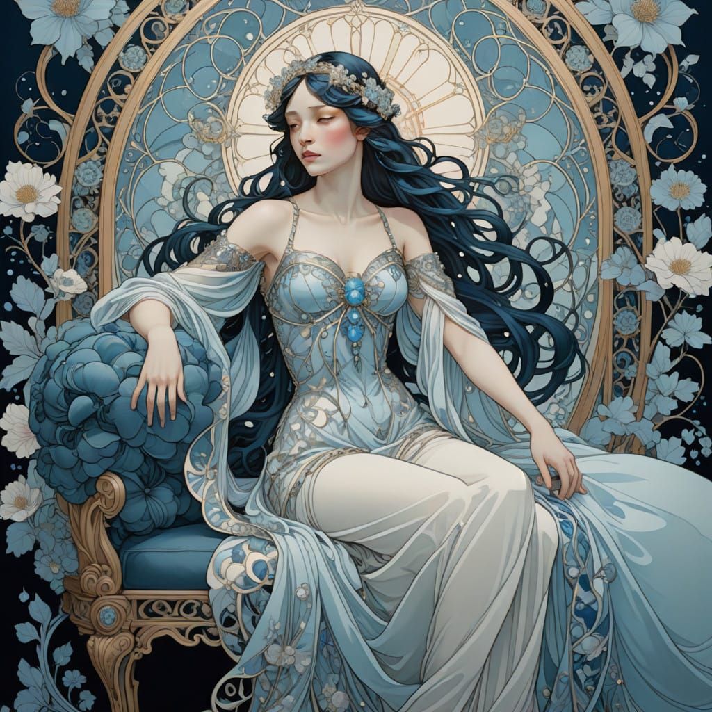 Bedroom of Venus, queen of the sea. Blue. White and Silver. Crystals.