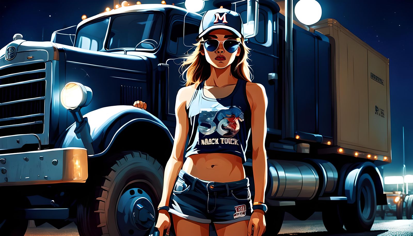 18 year old woman, wearing sunglasses, wearing baseball-cap,...
