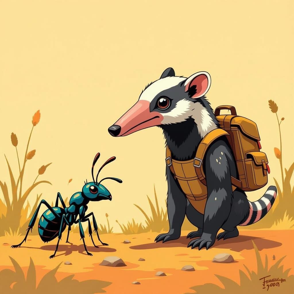 Draw an ant next to an anteater