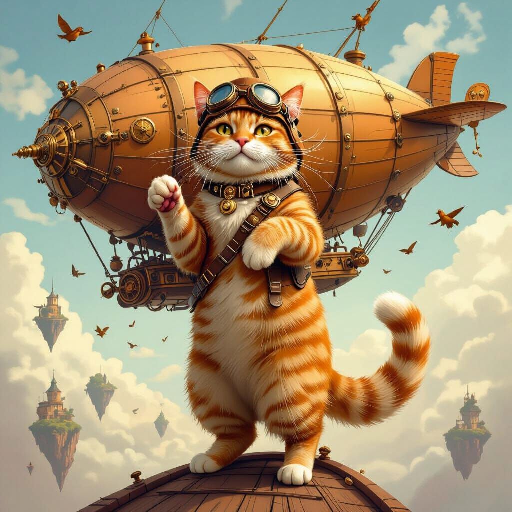 Big Orange tabby cat meets with Victorian era tabby cat to go shopping for fish - Start Image 1