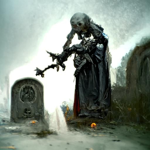 A necromancer from Diablo 3 casting spells in a cemetery