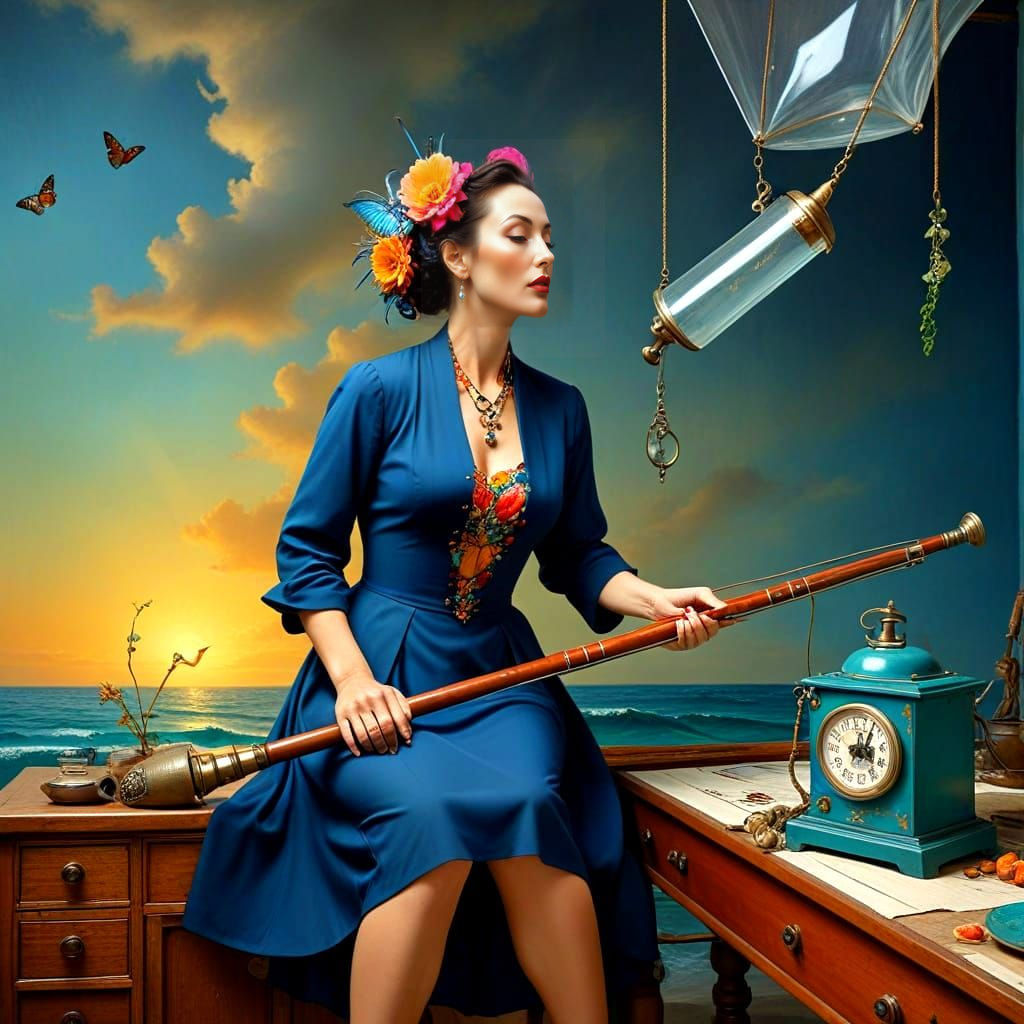 Surrealistic Portrait of a Vibrant Lady in Bizarre Fantasy S...