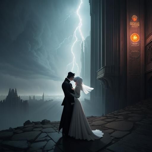 Very Dark-haired Lord Zekk stands broodingly with an Italian super Mario style mustache at the edge of the foreboding Tower of Despair, torm...