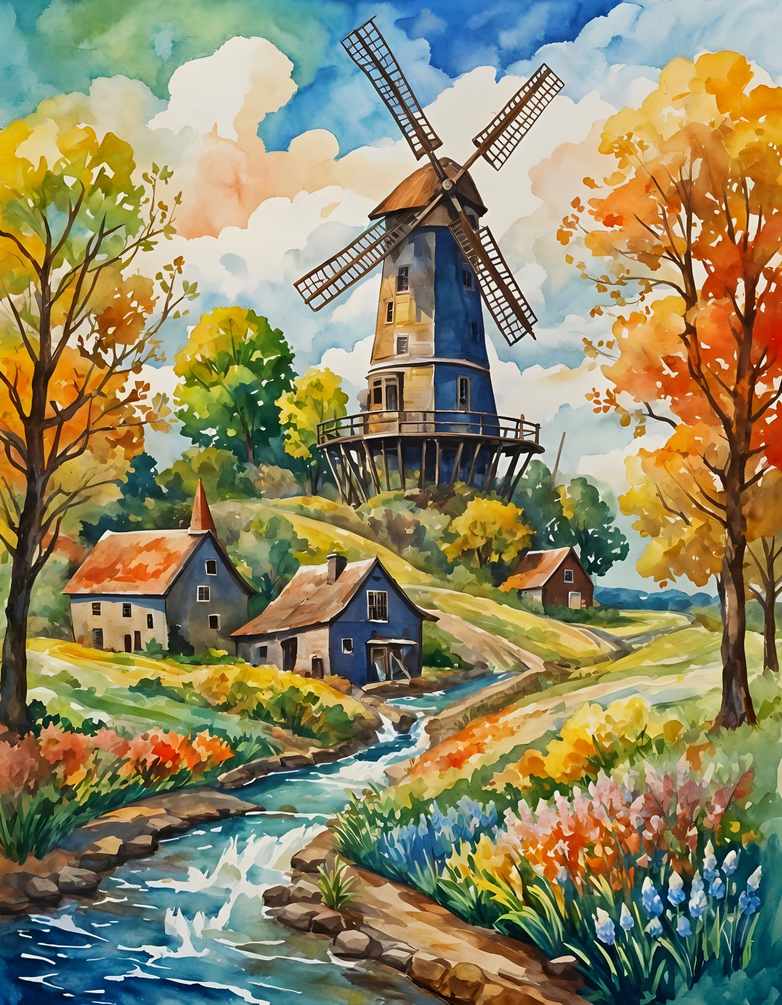 Landscape with Windmill  by @Tatti