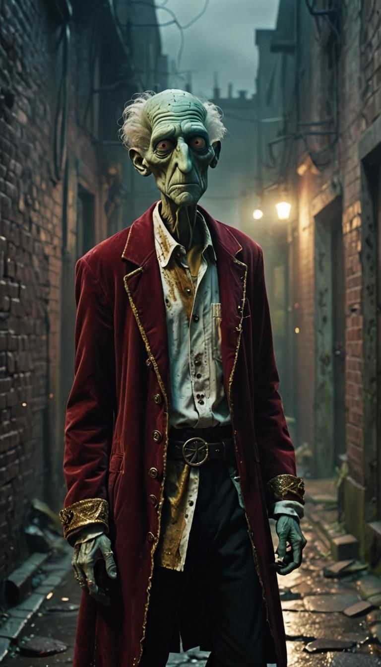 Dark Fantasy Squidward in Mystical Alleyway