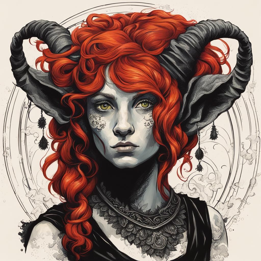 red-haired female satyr wearing black - AI Generated Artwork ...