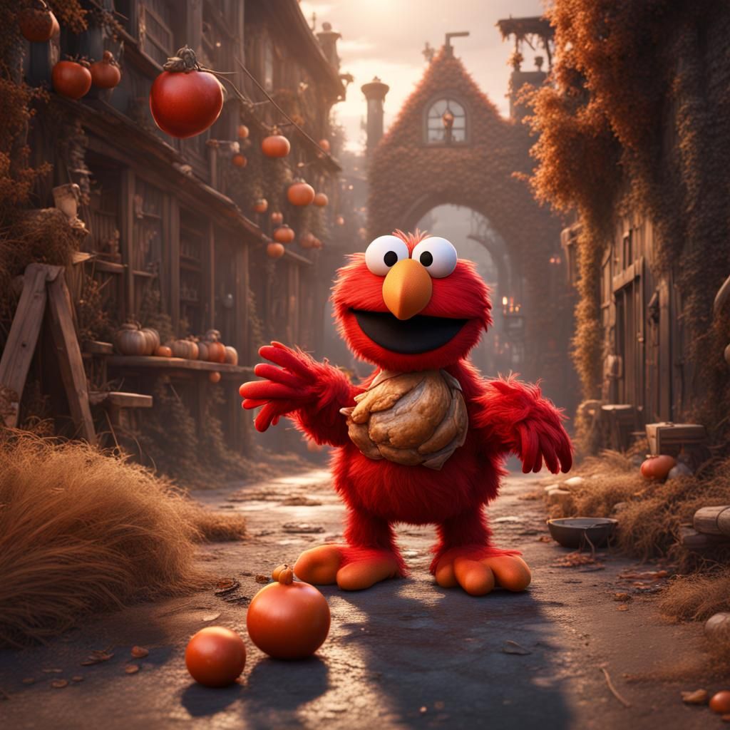elmo holding 
 a chicken