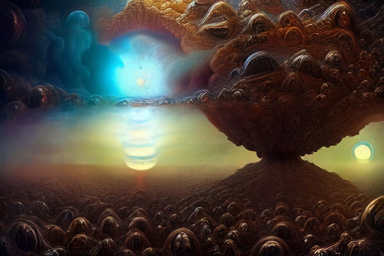 An alien Mandelbulb landscape. (Ib)