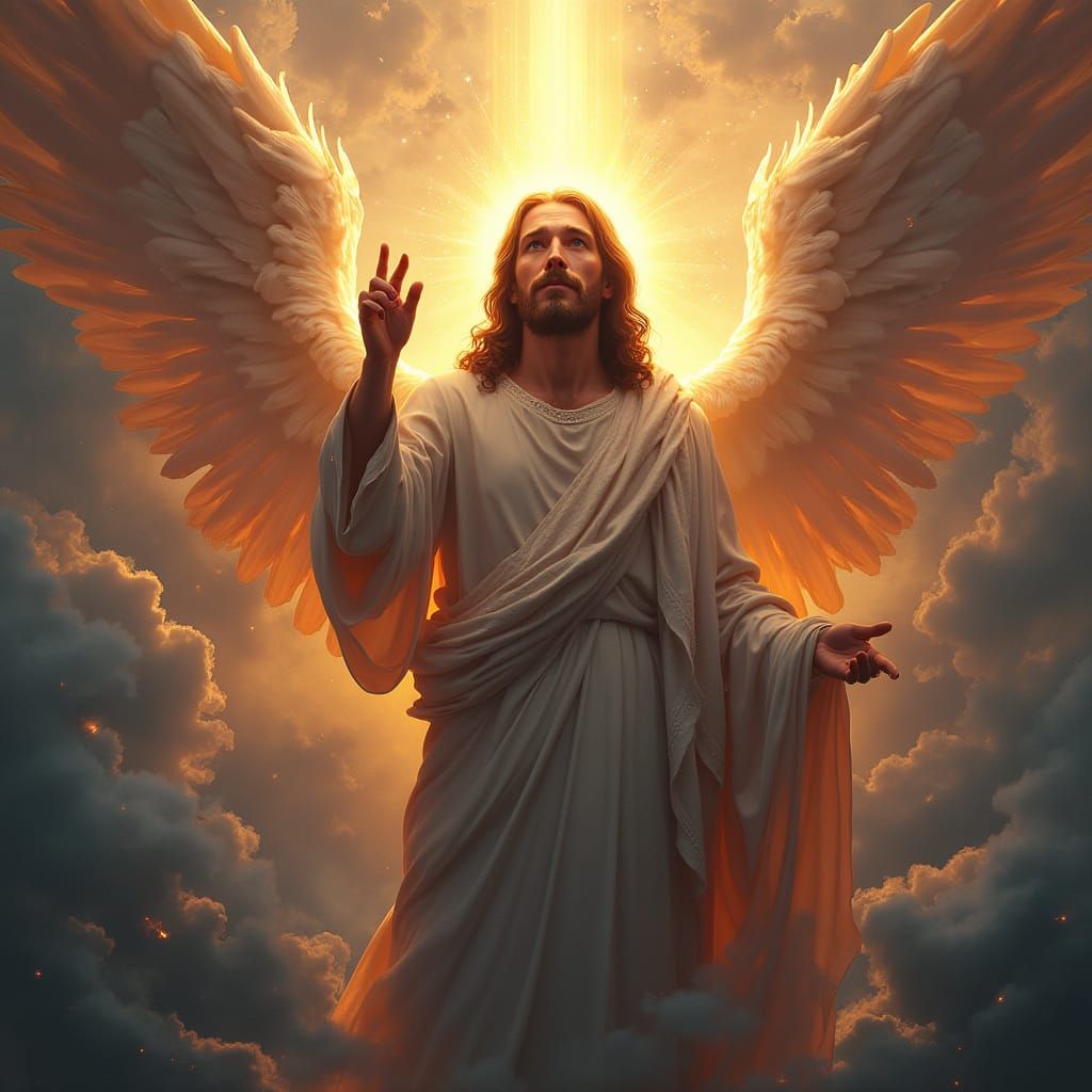 Jesus Christ in Divine Radiance, Surrounded by Angels in Tri...