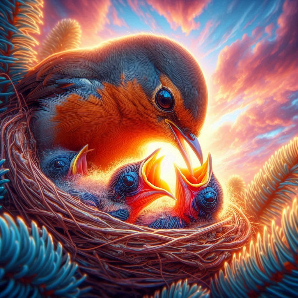 Robin Red Breast With Babies