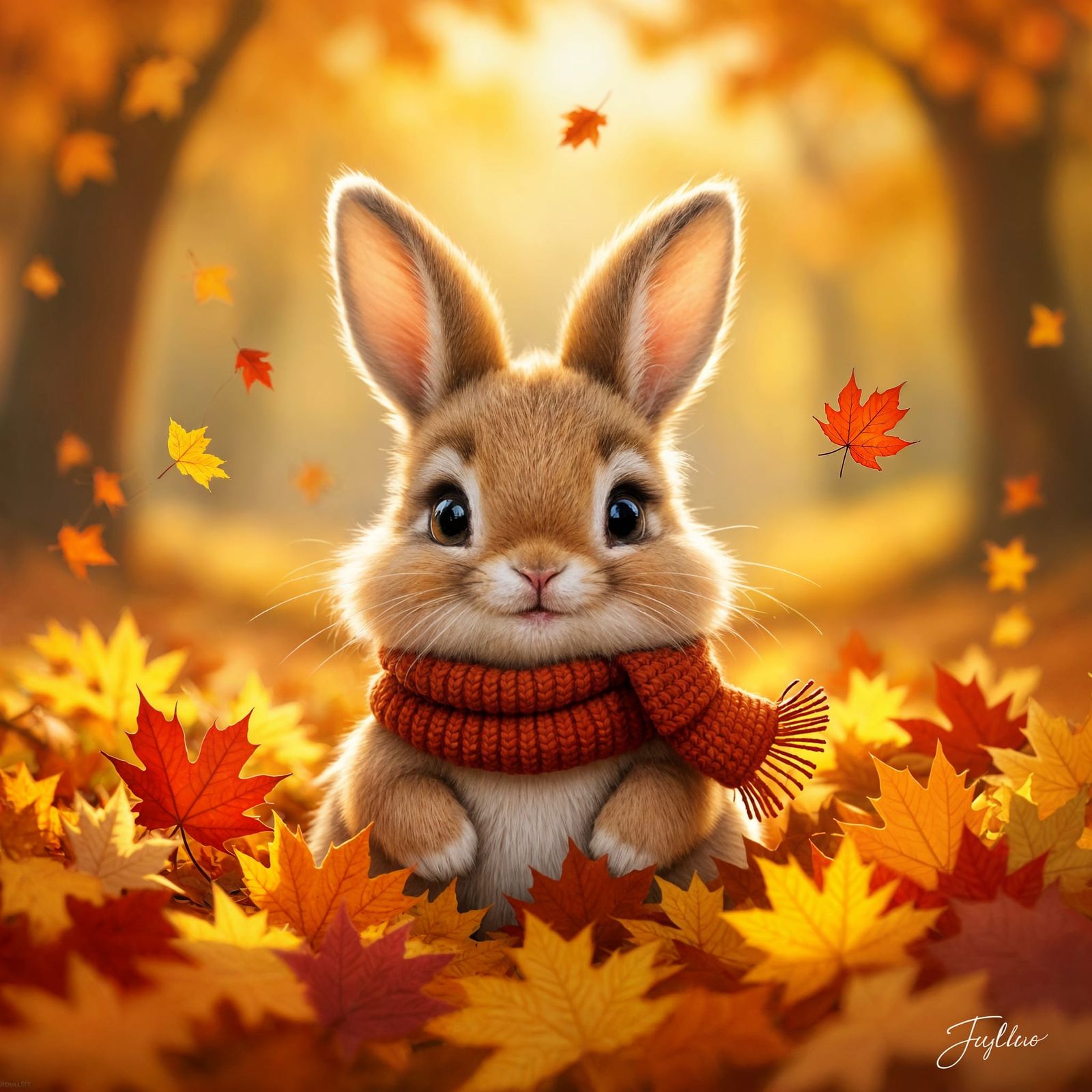 Cute Bunny in a leaf pile  by @Susan