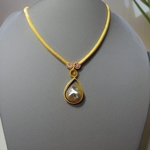 A beautiful gold necklace with a small zapphire colored gems...