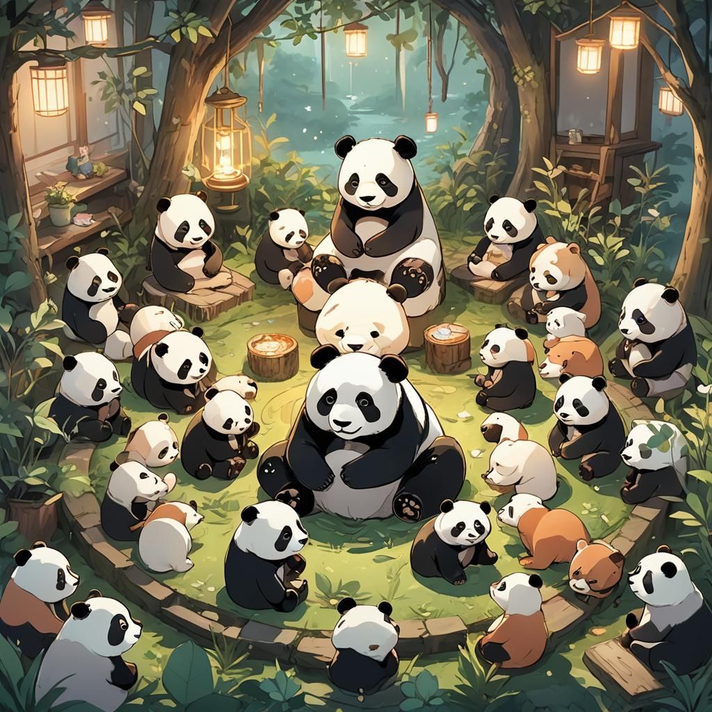 Panda Storyteller in Anime Style Digital Art