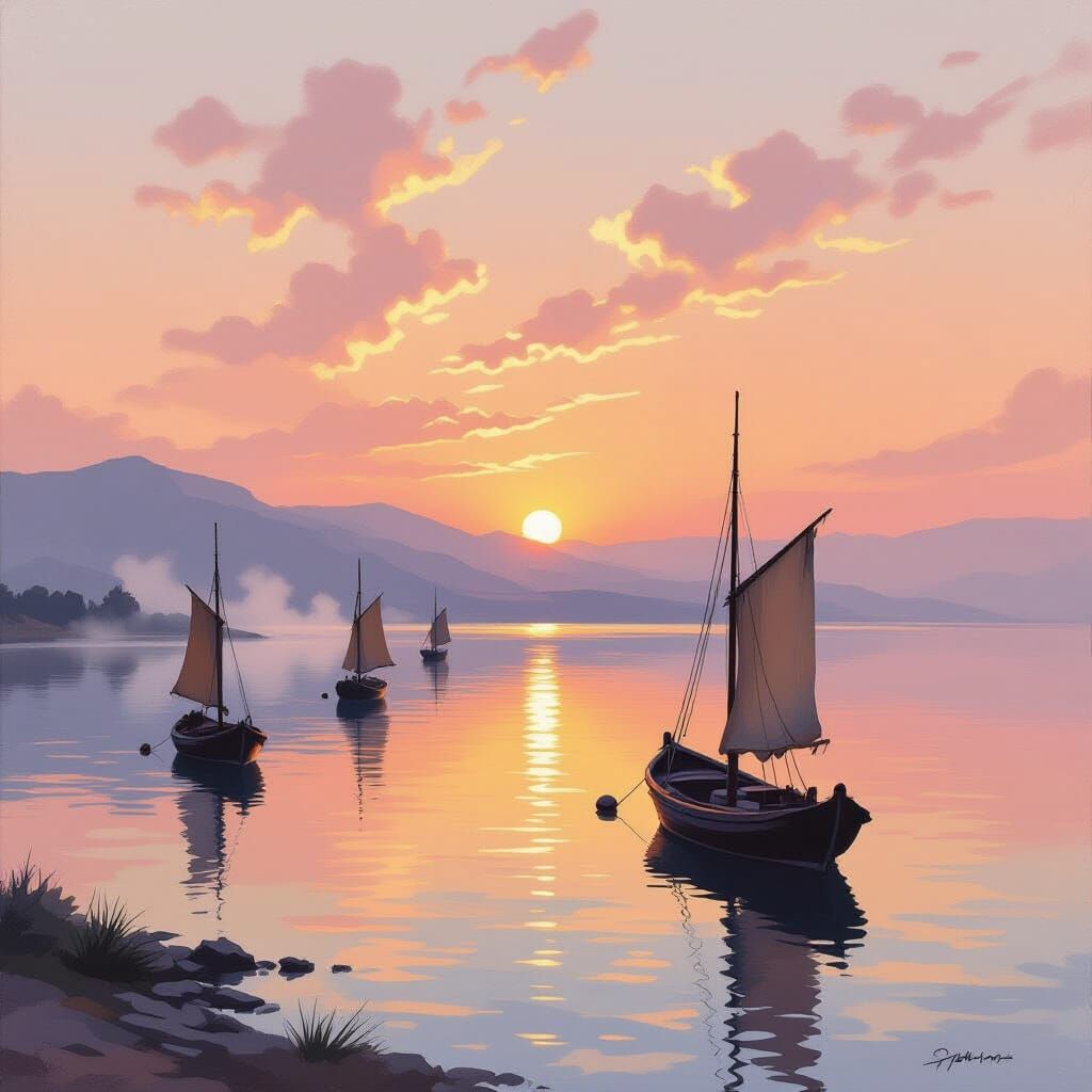 Sea of Galilee Sunrise in Romantic Style