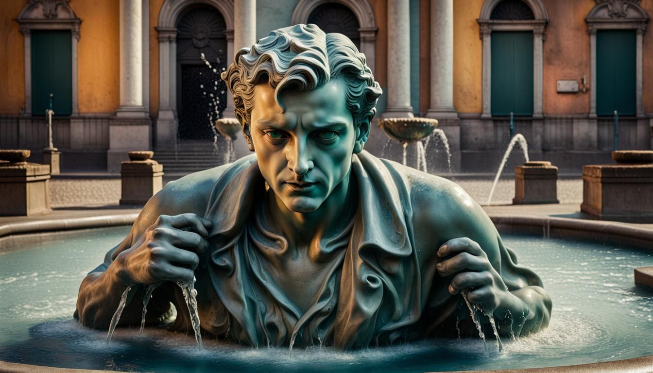 Neptune Fountain, Bologne, Italy. Early 1940s. Film Noir atm...