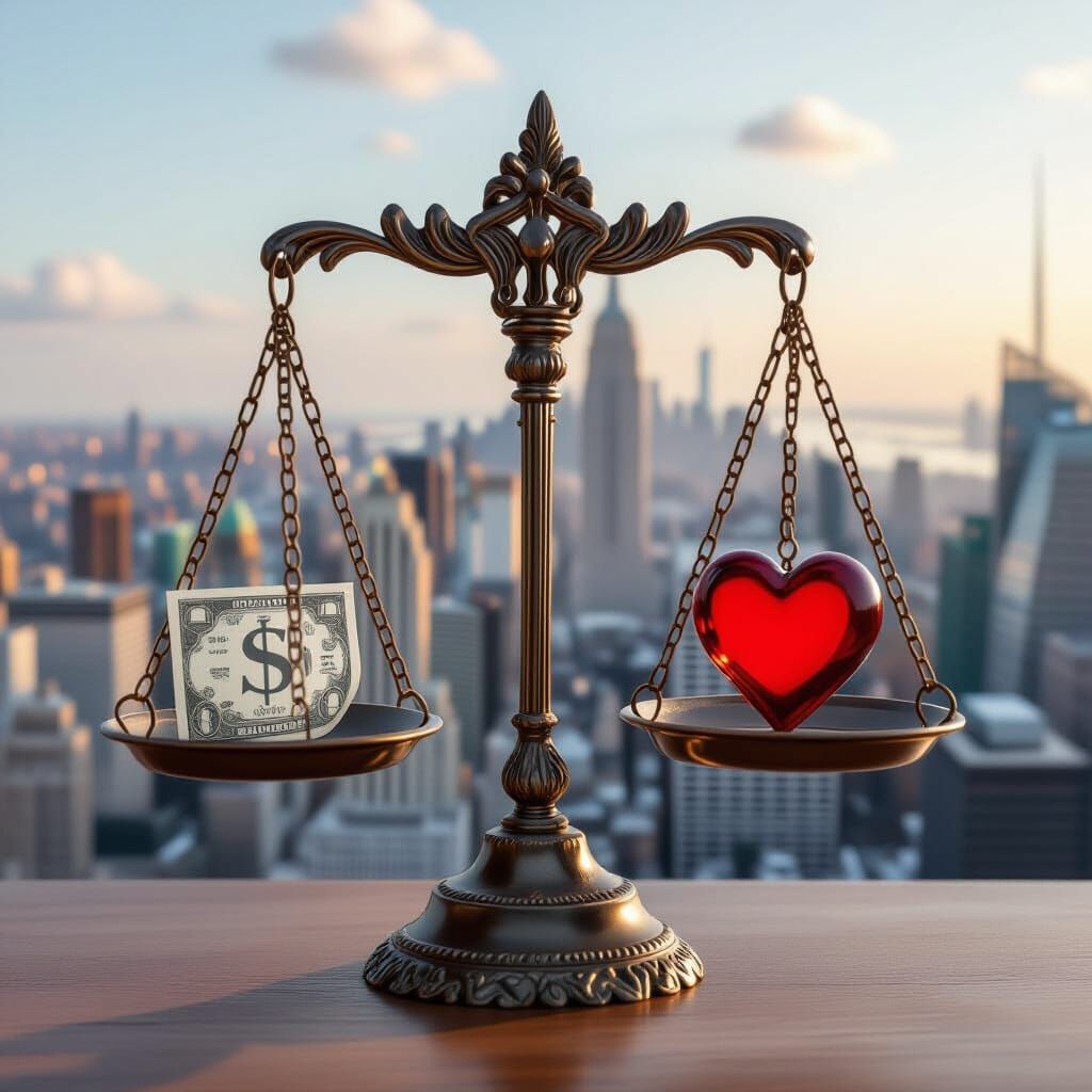 Scales Balancing Money and a Heart