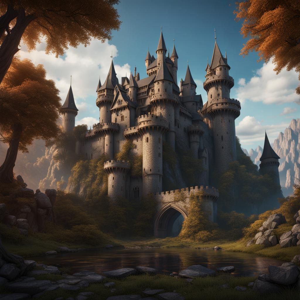 medieval castle detailed matte painting, deep color, fantastical ...